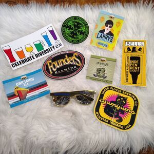 Craft Beer Bells, 3 Floyds Sticker Sunglasses LOT